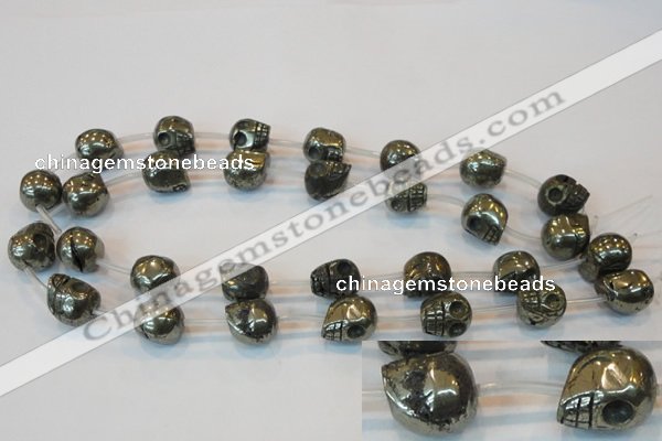 CPY87 15.5 inches 14mm carved skull pyrite gemstone beads wholesale