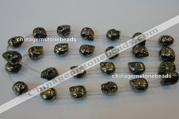 CPY88 15.5 inches 16mm carved skull pyrite gemstone beads wholesale