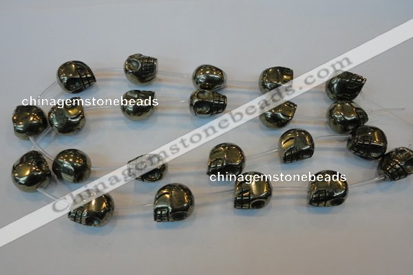 CPY89 15.5 inches 18mm carved skull pyrite gemstone beads wholesale