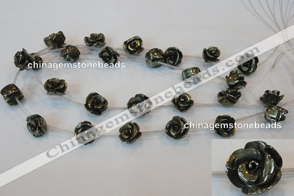 CPY94 15.5 inches 16mm carved rose pyrite gemstone beads wholesale