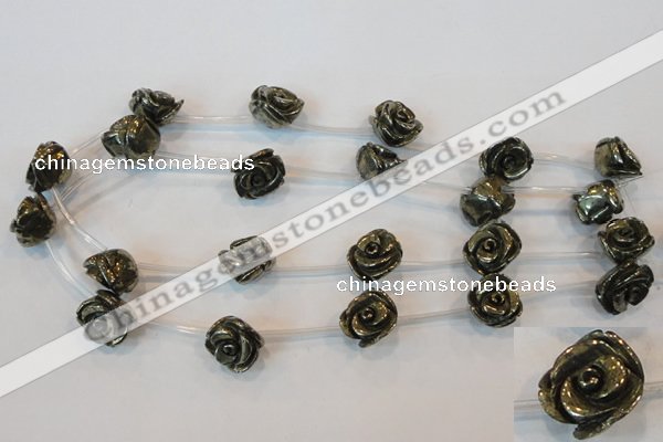 CPY95 15.5 inches 18mm carved rose pyrite gemstone beads wholesale