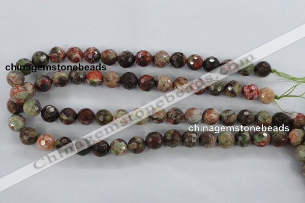 CRA104 15.5 inches 14mm faceted round rainforest agate gemstone beads