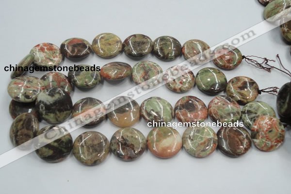 CRA12 15.5 inches 25mm flat round natural rainforest agate beads