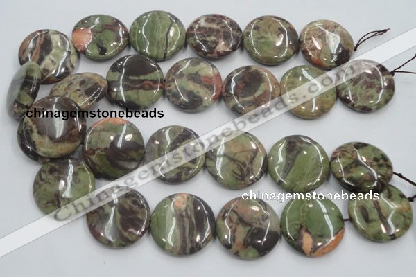 CRA14 15.5 inches 30mm flat round natural rainforest agate beads