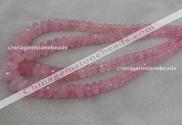 CRB1120 15.5 inches 5*8mm - 9*18mm faceted rondelle rose quartz beads