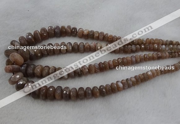 CRB1132 15.5 inches 5*8mm - 9*18mm faceted rondelle moonstone beads