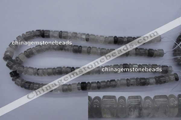 CRB125 15.5 inches 4*10mm & 7*10mm rondelle cloudy quartz beads