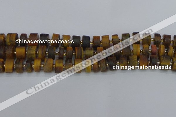 CRB1255 15.5 inches 7*14mm tyre matte yellow tiger eye beads