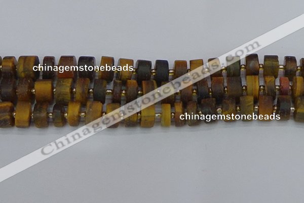 CRB1256 15.5 inches 8*16mm tyre matte yellow tiger eye beads