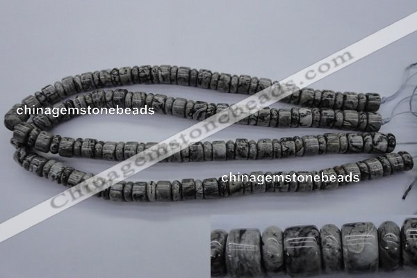 CRB126 15.5 inches 4*10mm & 7*10mm rondelle grey picture jasper beads