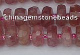 CRB1341 15.5 inches 6*10mm faceted rondelle strawberry quartz beads