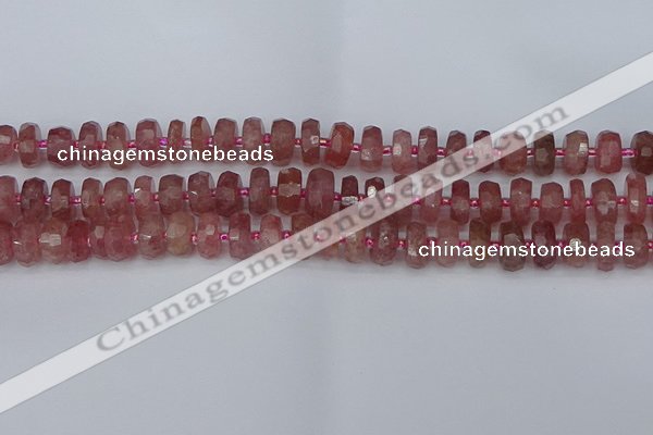 CRB1341 15.5 inches 6*10mm faceted rondelle strawberry quartz beads