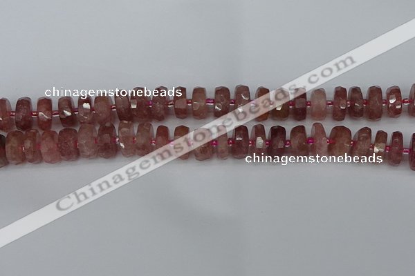 CRB1342 15.5 inches 6*12mm faceted rondelle strawberry quartz beads