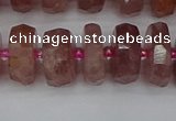 CRB1343 15.5 inches 7*14mm faceted rondelle strawberry quartz beads