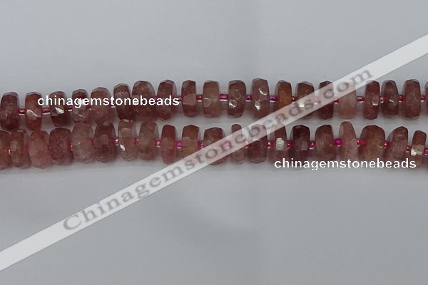 CRB1343 15.5 inches 7*14mm faceted rondelle strawberry quartz beads