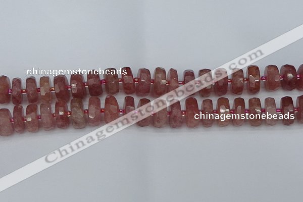 CRB1344 15.5 inches 8*16mm faceted rondelle strawberry quartz beads