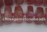 CRB1345 15.5 inches 8*18mm faceted rondelle strawberry quartz beads