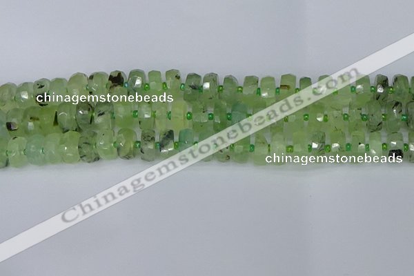 CRB1351 15.5 inches 6*10mm faceted rondelle green rutilated quartz beads