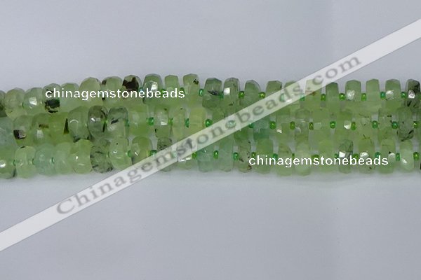 CRB1352 15.5 inches 6*12mm faceted rondelle green rutilated quartz beads