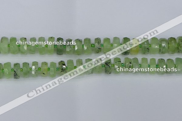 CRB1353 15.5 inches 7*14mm faceted rondelle green rutilated quartz beads