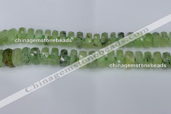 CRB1354 15.5 inches 8*16mm faceted rondelle green rutilated quartz beads