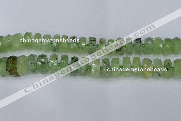 CRB1355 15.5 inches 8*18mm faceted rondelle green rutilated quartz beads