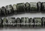 CRB136 15.5 inches 6*12mm & 10*12mm rondelle green silver line jasper beads