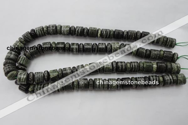 CRB136 15.5 inches 6*12mm & 10*12mm rondelle green silver line jasper beads