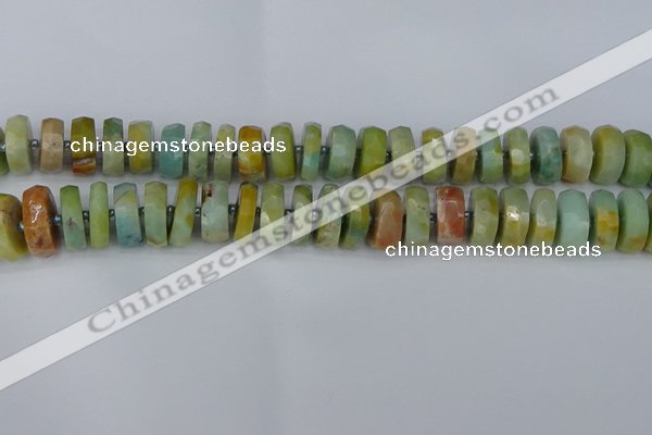 CRB1363 15.5 inches 7*14mm faceted rondelle Chinese amazonite beads