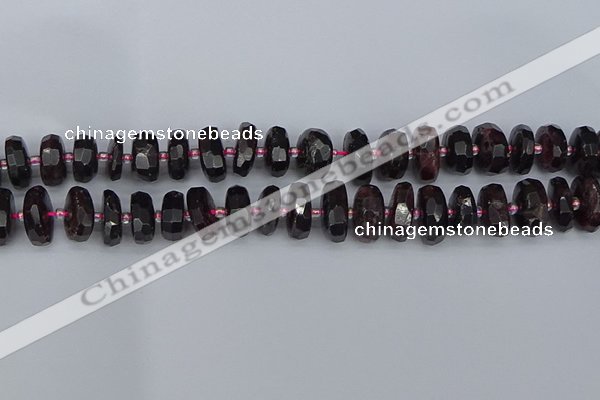 CRB1413 15.5 inches 7*14mm faceted rondelle red garnet beads