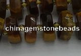 CRB1432 15.5 inches 6*12mm faceted rondelle yellow tiger eye beads