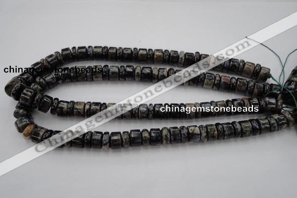 CRB146 15.5 inches 6*12mm & 10*12mm rondelle grey opal gemstone beads