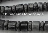 CRB147 15.5 inches 6*12mm & 10*12mm rondelle black labradorite beads