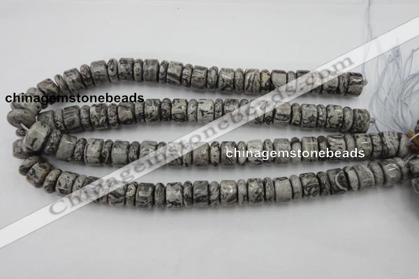 CRB163 15.5 inches 5*14mm & 10*14mm rondelle grey picture jasper beads