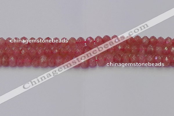 CRB1802 15.5 inches 6*10mm faceted rondelle strawberry quartz beads