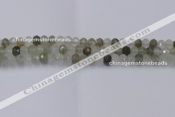 CRB1813 15.5 inches 5*8mm faceted rondelle green rutilated quartz beads