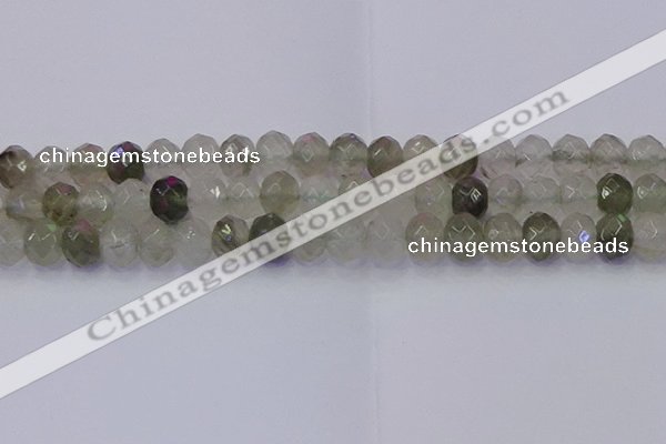 CRB1814 15.5 inches 6*10mm faceted rondelle green rutilated quartz beads