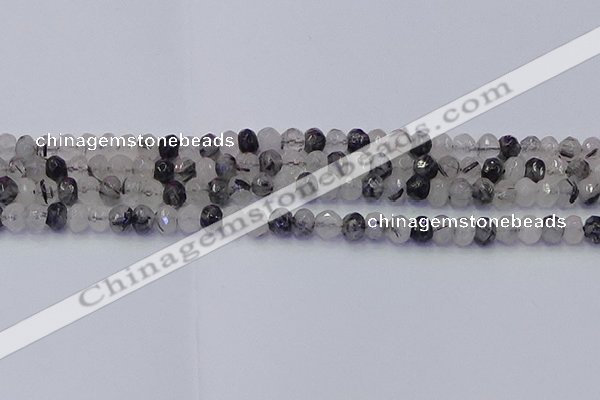 CRB1816 15.5 inches 4*6mm faceted rondelle black rutilated quartz beads