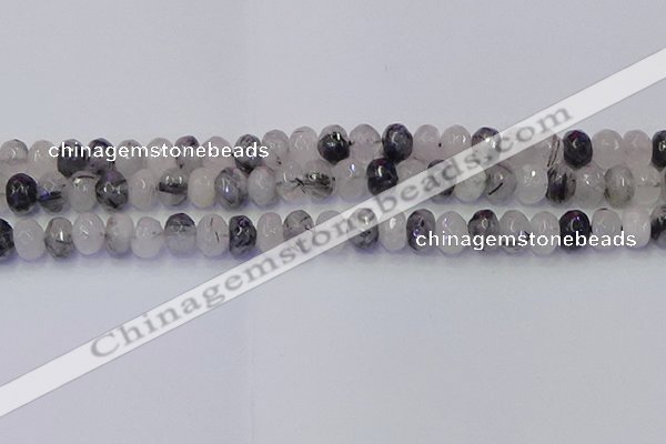 CRB1817 15.5 inches 5*8mm faceted rondelle black rutilated quartz beads