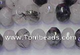 CRB1818 15.5 inches 6*10mm faceted rondelle black rutilated quartz beads