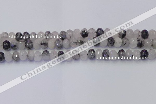 CRB1818 15.5 inches 6*10mm faceted rondelle black rutilated quartz beads