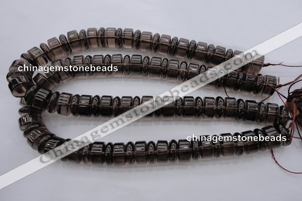 CRB188 15.5 inches 6*16mm – 10*16mm rondelle smoky quartz beads