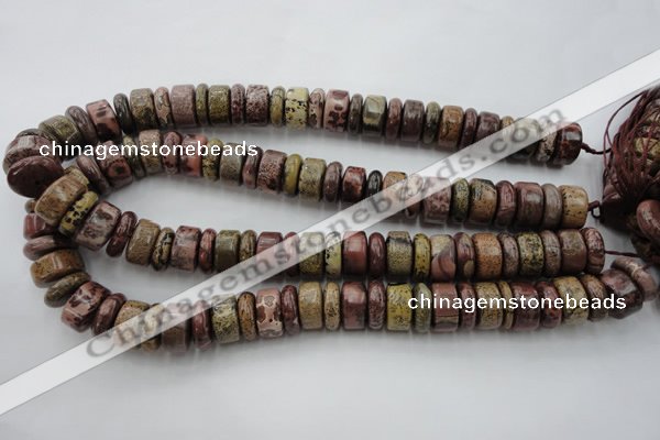 CRB191 15.5 inches 6*16mm – 10*16mm rondelle red artistic jasper beads