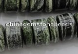 CRB195 6*18mm – 13*18mm rondelle green silver line jasper beads