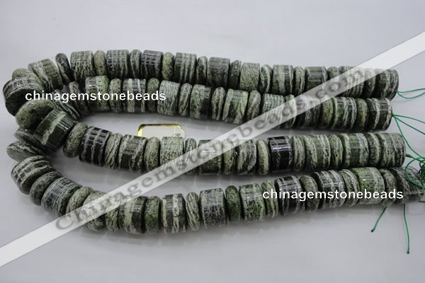 CRB195 6*18mm – 13*18mm rondelle green silver line jasper beads