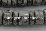 CRB196 15.5 inches 6*18mm – 13*18mm rondelle grey picture jasper beads