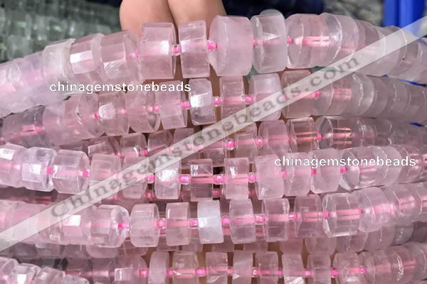 CRB2006 15.5 inches 9mm - 10mm faceted tyre rose quartz beads