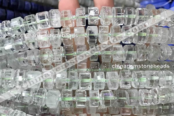 CRB2021 15.5 inches 9mm - 10mm faceted tyre green quartz beads