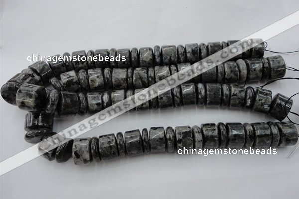 CRB204 15.5 inches 6*18mm - 13*18mm rondelle black labradorite beads