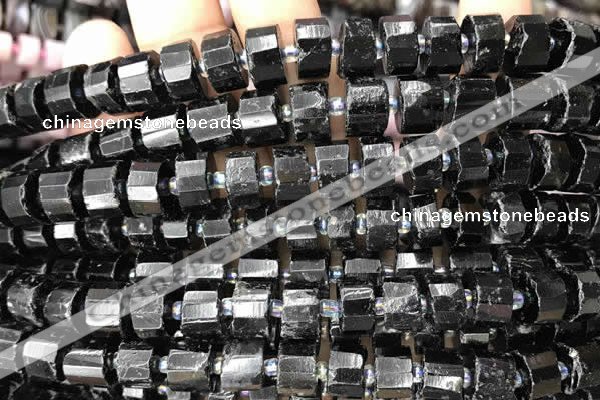 CRB2100 15.5 inches 7mm - 8mm faceted tyre black tourmaline beads